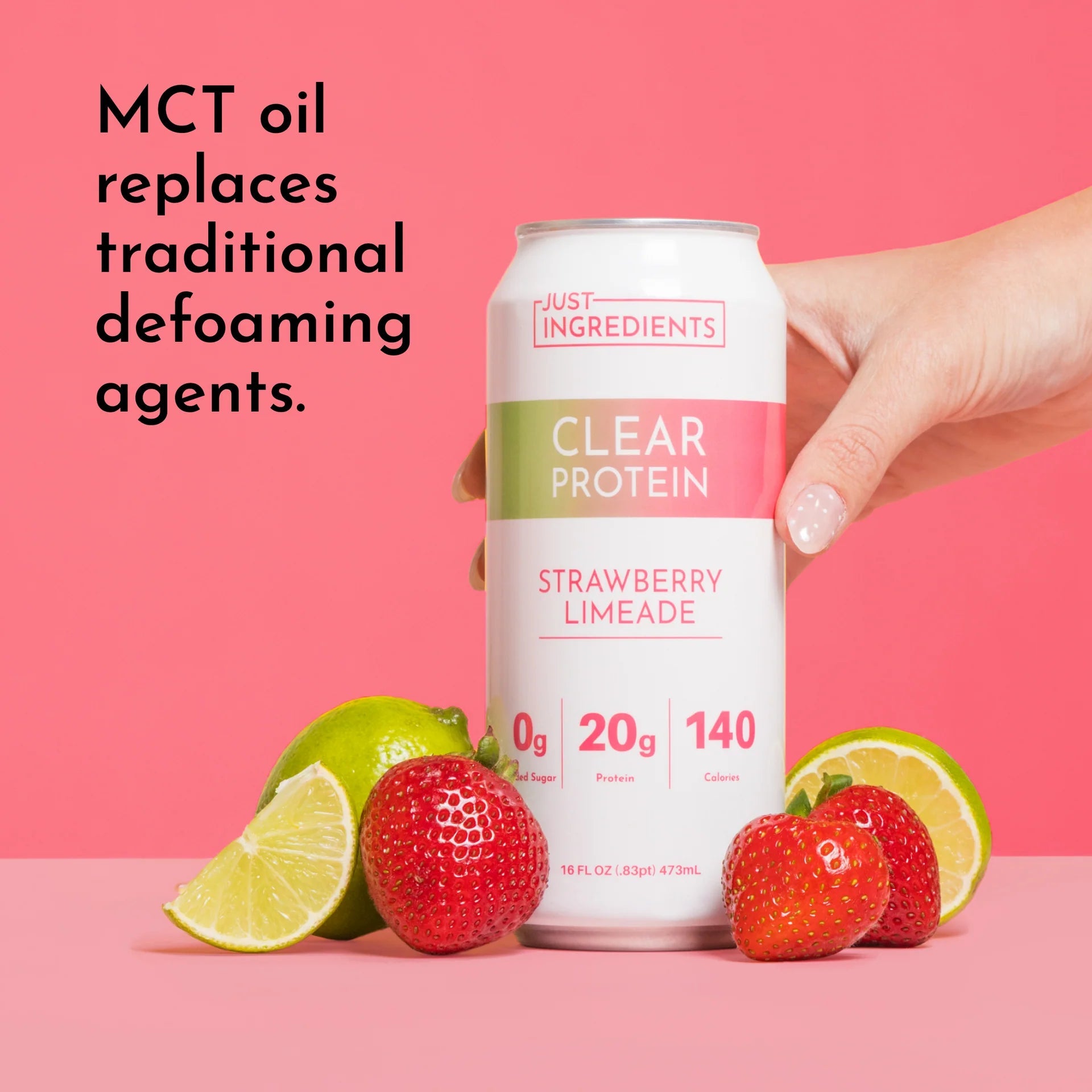 Just Ingredients Strawberry Limeade Clear Protein 16 oz. Can (Individual Can) - Wholistic Nutrition - Beverage - Just Ingredients