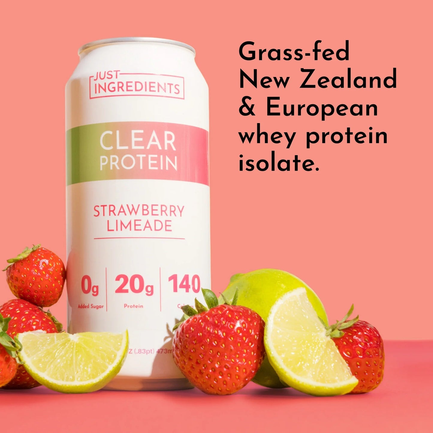 Just Ingredients Strawberry Limeade Clear Protein 16 oz. Can (Individual Can) - Wholistic Nutrition - Beverage - Just Ingredients