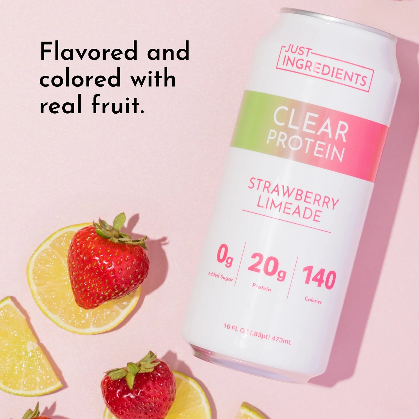 Just Ingredients Strawberry Limeade Clear Protein 16 oz. Can (Individual Can) - Wholistic Nutrition - Beverage - Just Ingredients