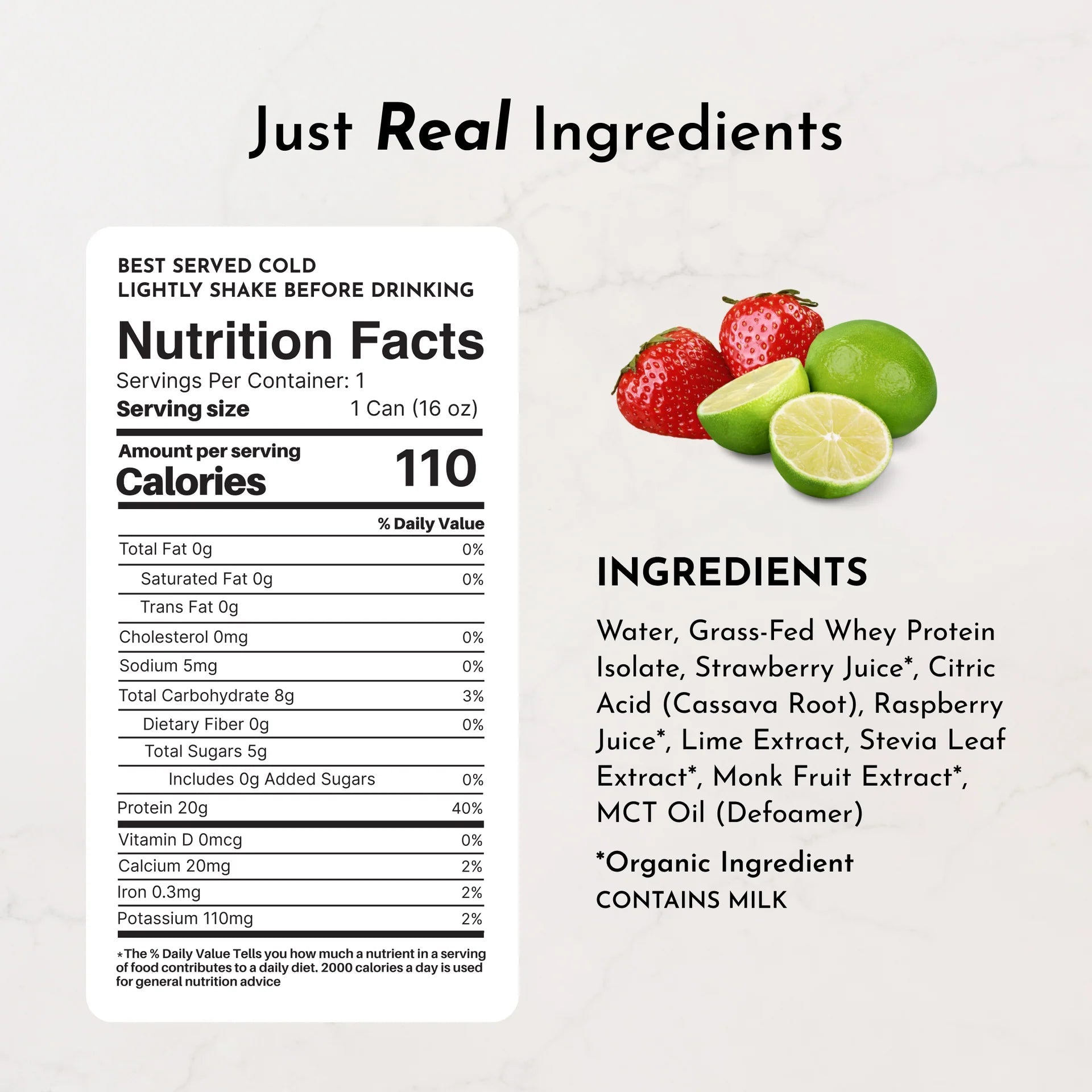 Just Ingredients Strawberry Limeade Clear Protein 16 oz. Can (Individual Can) - Wholistic Nutrition - Beverage - Just Ingredients