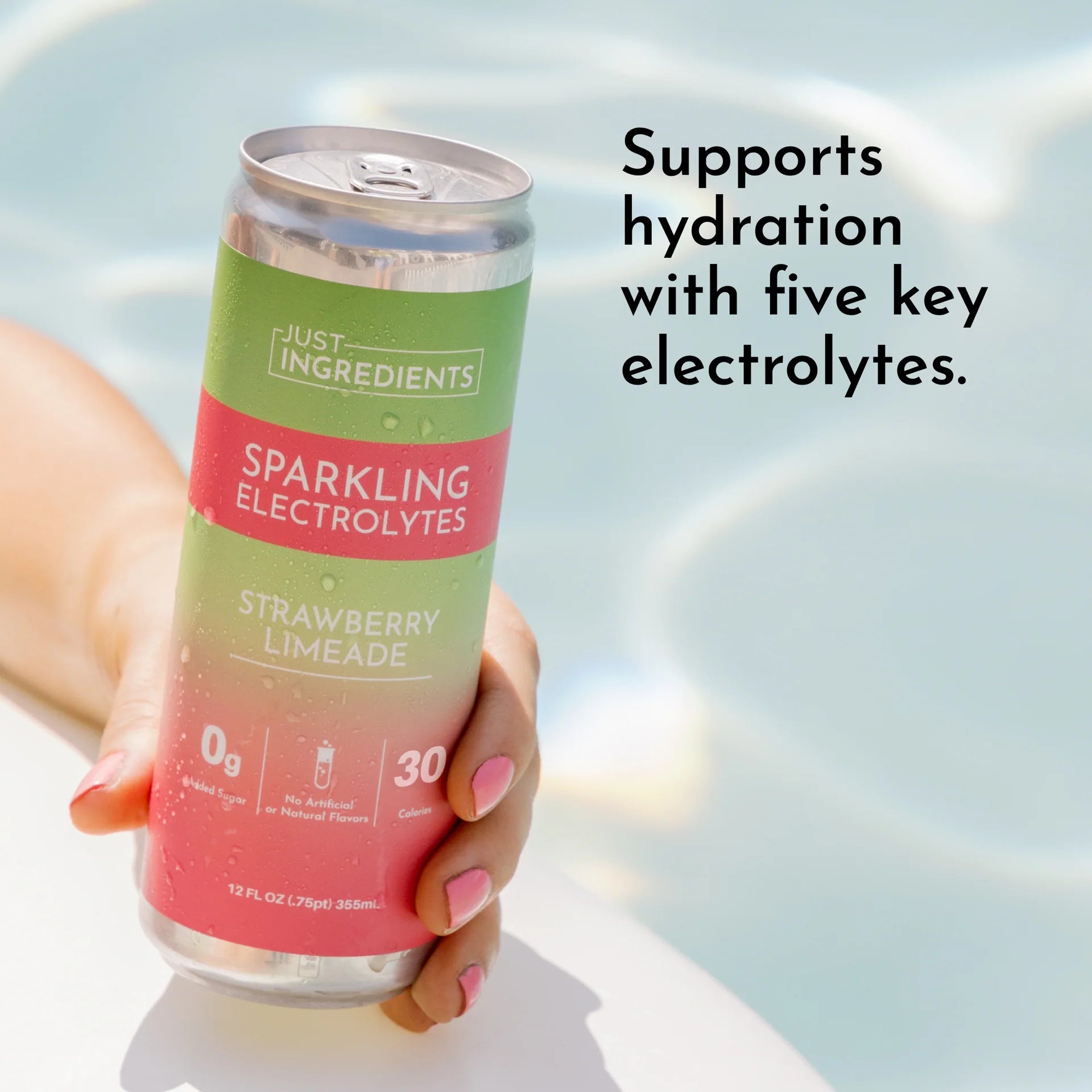 Just Ingredients Strawberry Limeade Sparkling Electrolytes 12 oz Can. (Individual Can) - Wholistic Nutrition - Minerals & Hydration - Just Ingredients