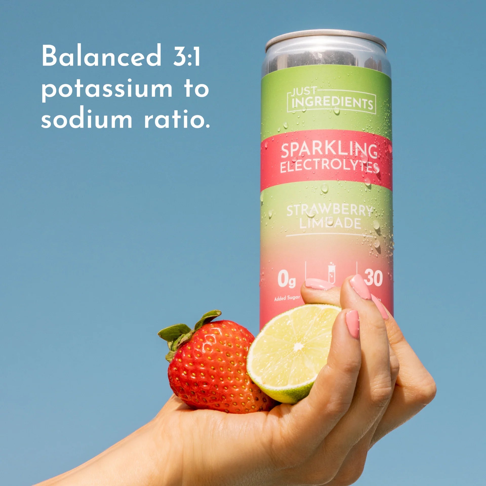 Just Ingredients Strawberry Limeade Sparkling Electrolytes 12 oz Can. (Individual Can) - Wholistic Nutrition - Minerals & Hydration - Just Ingredients