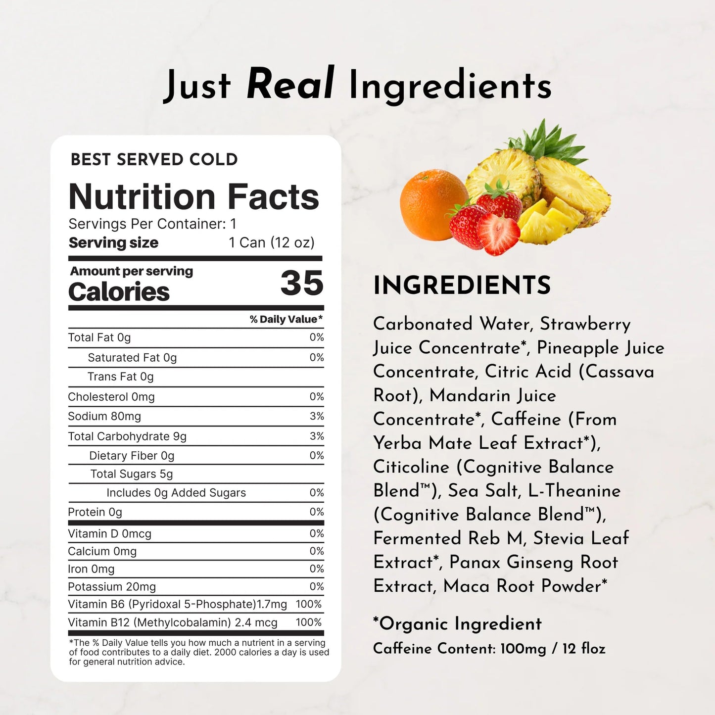 Just Ingredients Sunrise Splash Energy + Brain Boost 12 oz. Can (12 - pack) - Wholistic Nutrition - Beverage - Just Ingredients