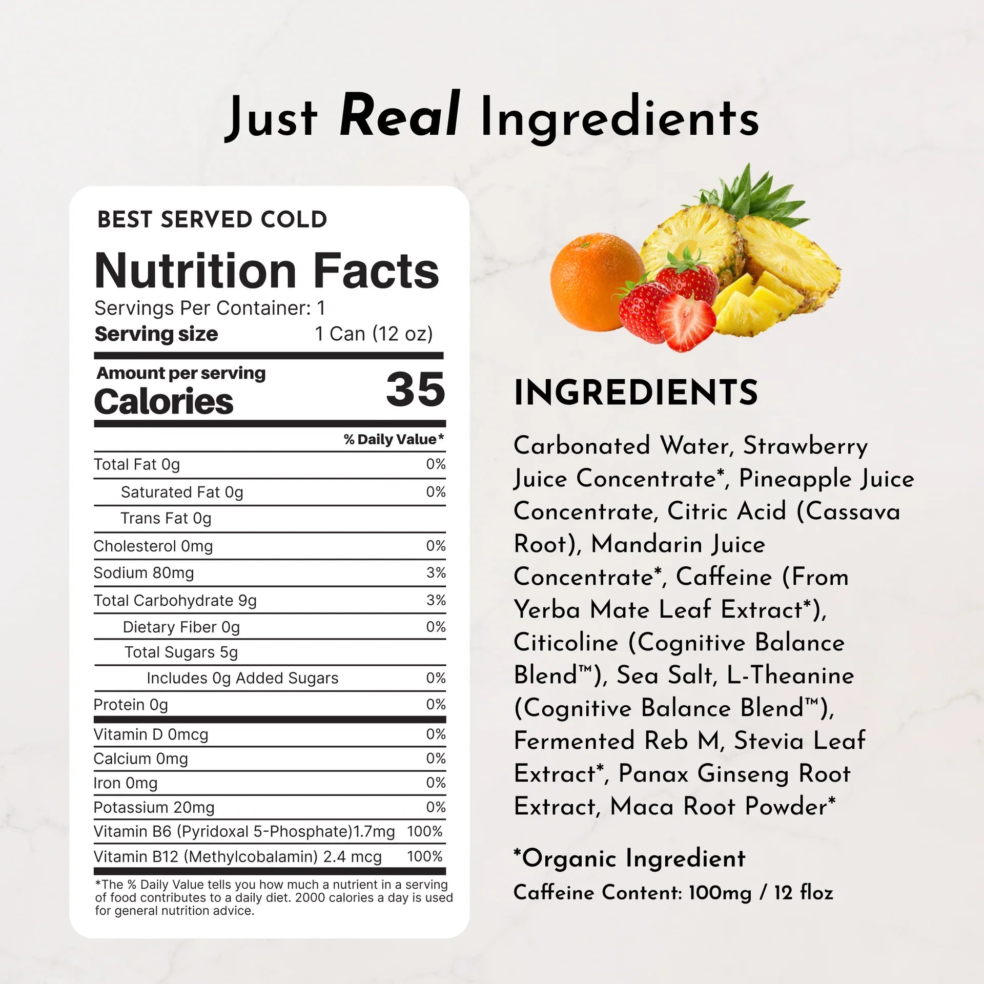 Just Ingredients Sunrise Splash Energy + Brain Boost 12 oz. Can (12 - pack) - Wholistic Nutrition - Beverage - Just Ingredients
