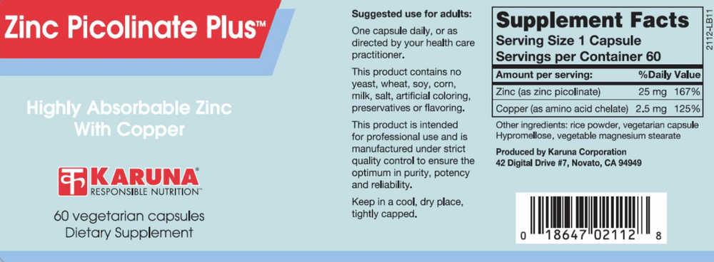 Karuna Zinc Picolinate WITH Copper - Wholistic Nutrition-Default-Karuna