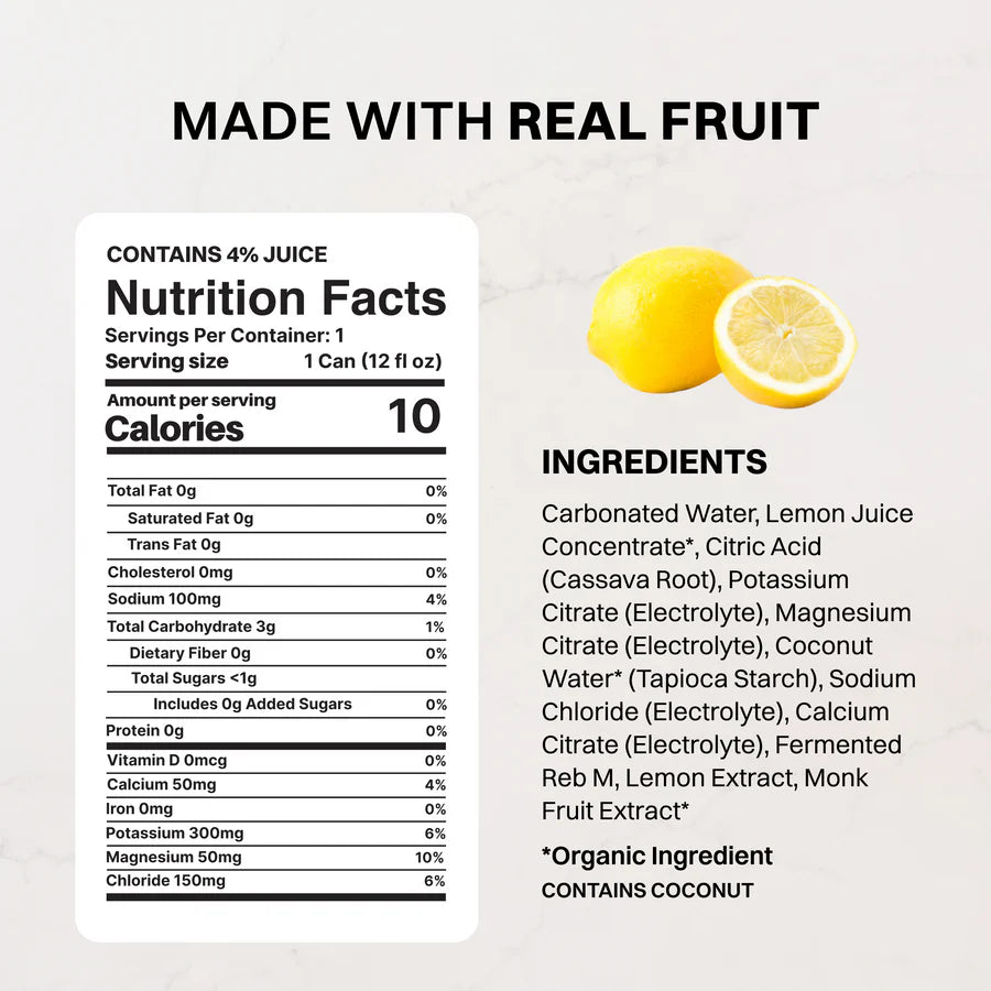 Just Ingredients Lemonade Sparkling Electrolytes 12 oz Can. (12-pack)