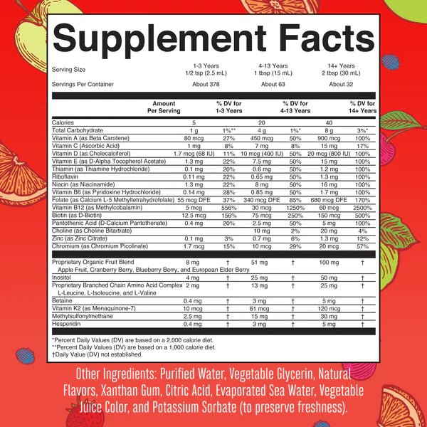 Liquid Morning Multivitamin Essentials+ - Fruit Punch Falvored - Wholistic Nutrition - Wellness Supplements - Mary Ruth