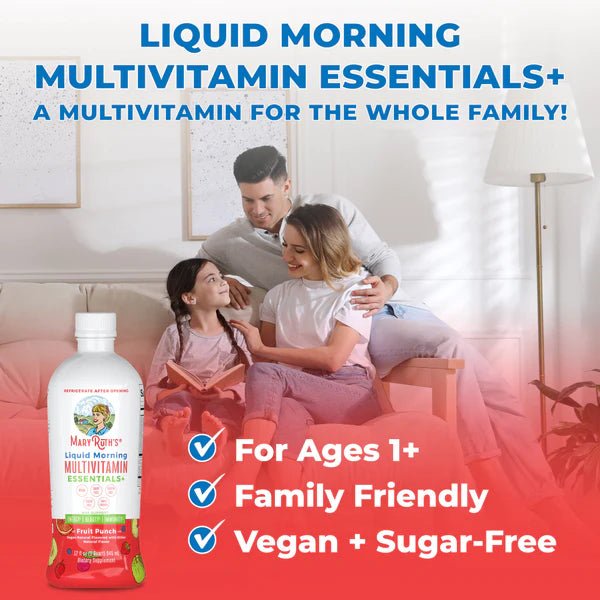 Liquid Morning Multivitamin Essentials+ - Fruit Punch Falvored - Wholistic Nutrition - Wellness Supplements - Mary Ruth