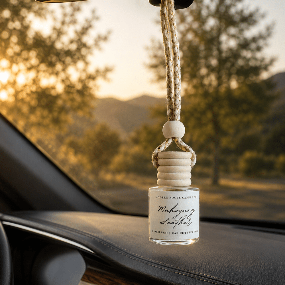 Mahogany Leather | 8ml Hanging Car Diffuser - Wholistic Nutrition-Wholistic Home-Modern Roots Candle Co.