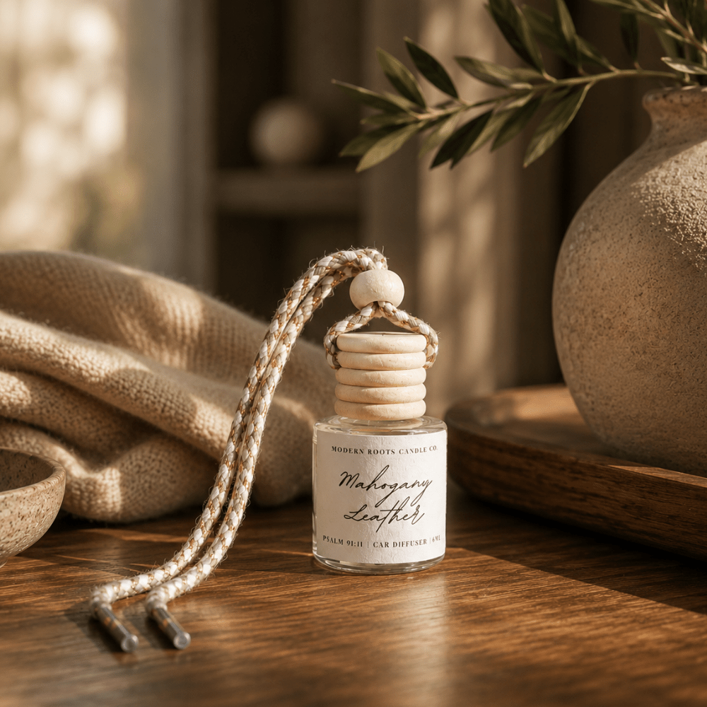 Mahogany Leather | 8ml Hanging Car Diffuser - Wholistic Nutrition-Wholistic Home-Modern Roots Candle Co.