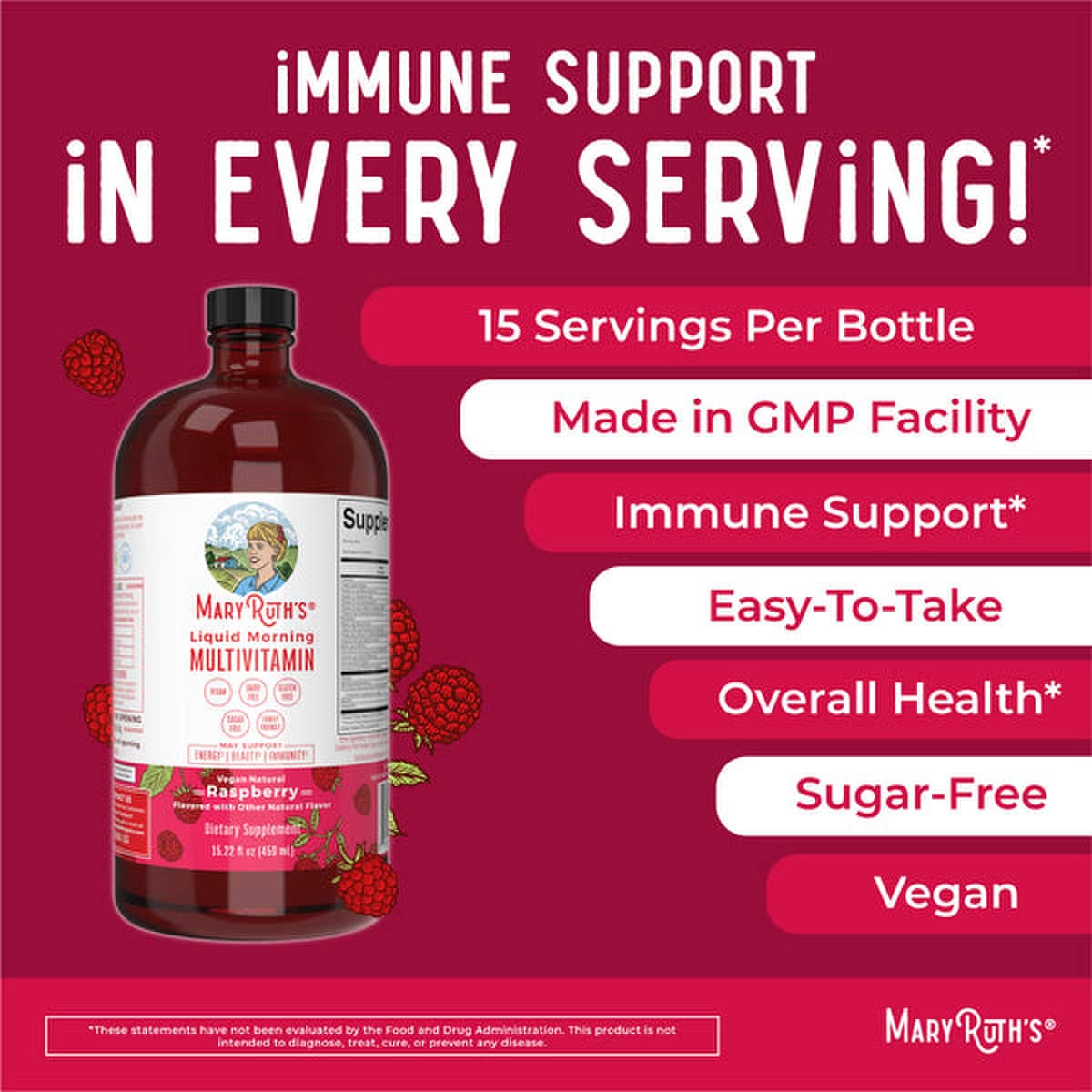 Mary Ruth's Liquid Morning Multivitamin - Raspberry (15 oz) - Wholistic Nutrition - Wellness Supplements - Mary Ruth