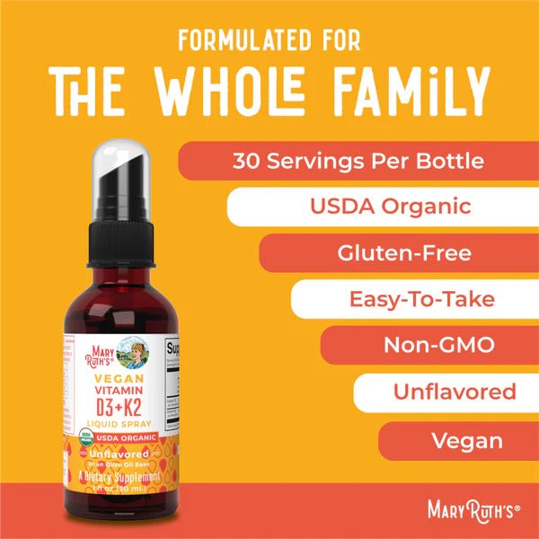 Mary Ruth's Organic D3 + K2 Spray - Wholistic Nutrition - Wellness Supplements - Mary Ruth