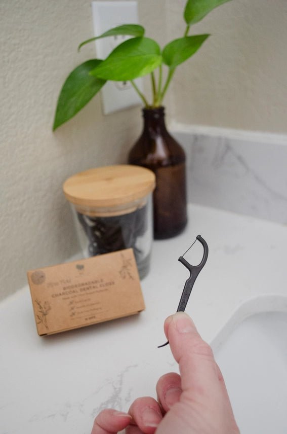 Mother Earth Biodegradable Charcoal Dental Floss Picks (Box of 50 picks) - Wholistic Nutrition - Wholistic Medicine Cabinet - Mother Earth