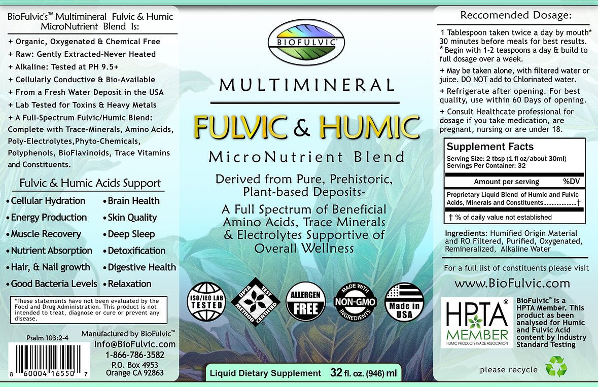 Multimineral Fulvic & Humic Micronutrient Blend - Wholistic Nutrition - Minerals & Hydration - Biofulvic