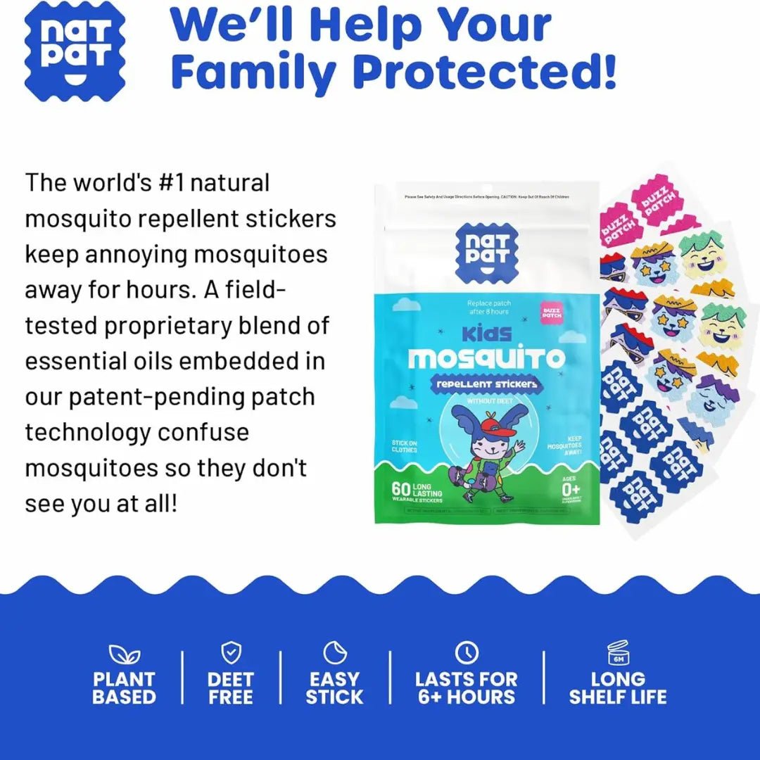 NATPAT Buzzpatch Mosquito & Insect Repellant Stickers (24 stickers) - Wholistic Nutrition - Wholistic Medicine Cabinet - NATPAT