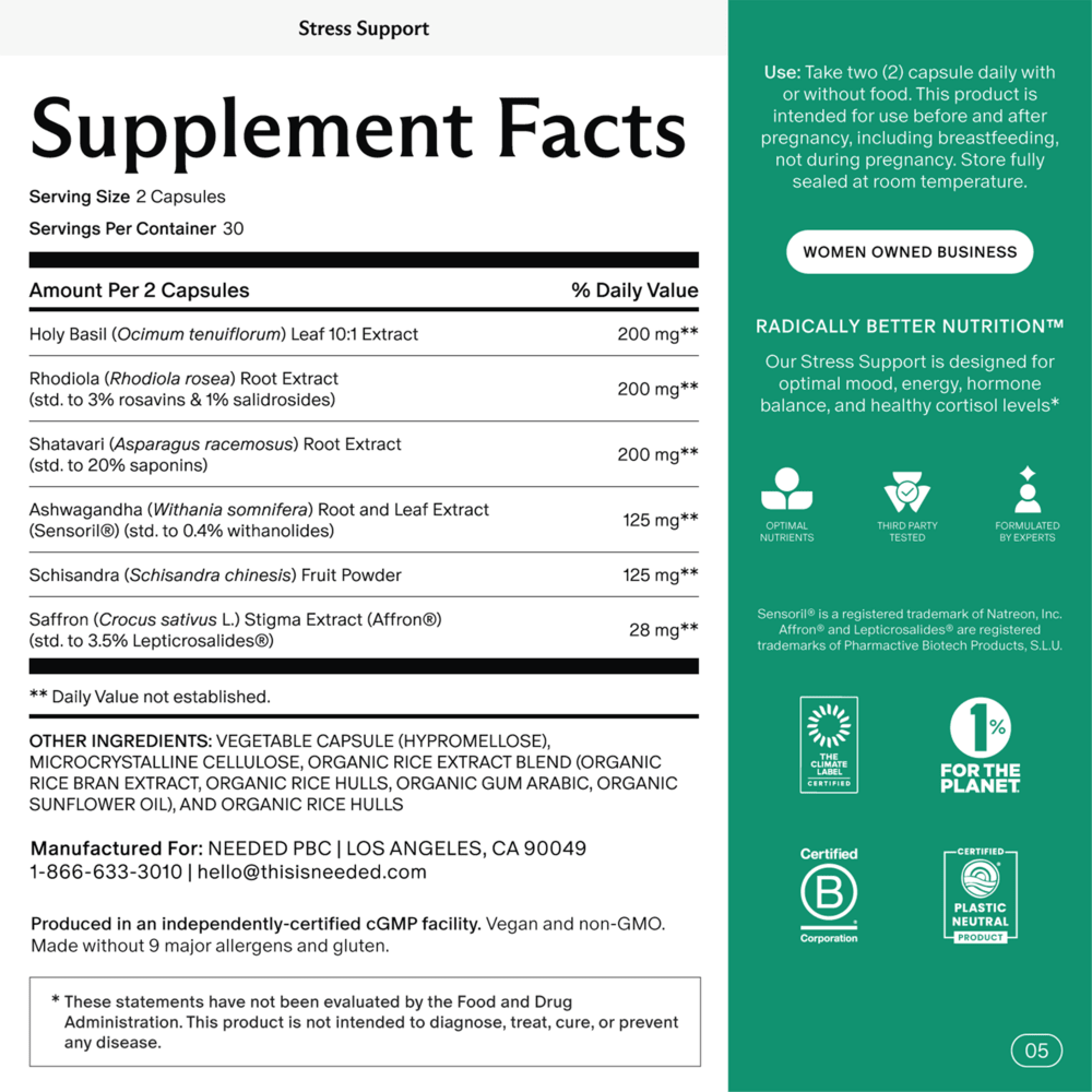 Needed Stress Support - 60 caps - Wholistic Nutrition - Wellness Supplements - Needed