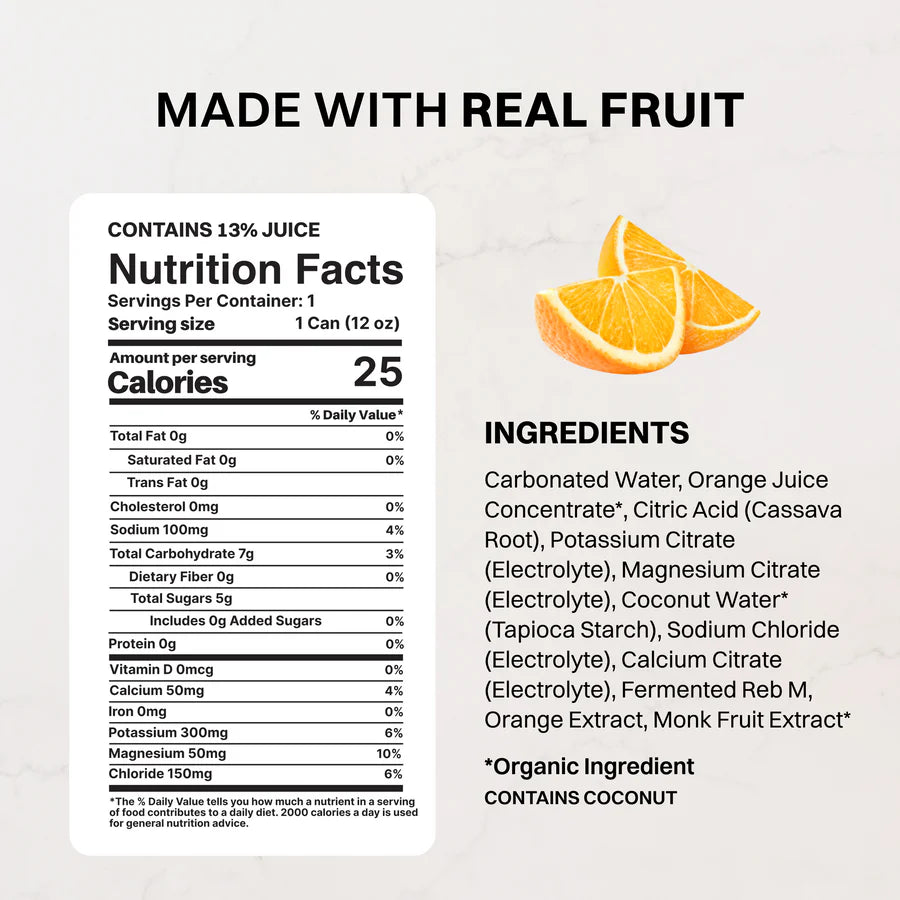 Just Ingredients Orange Fizz Sparkling Electrolytes 12 oz Can. (12-pack)