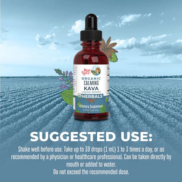 Organic Calming Kava Liquid Drops - Wholistic Nutrition - Wellness Supplements - Mary Ruth