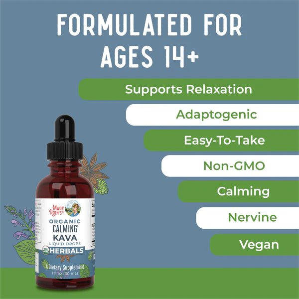 Organic Calming Kava Liquid Drops - Wholistic Nutrition - Wellness Supplements - Mary Ruth