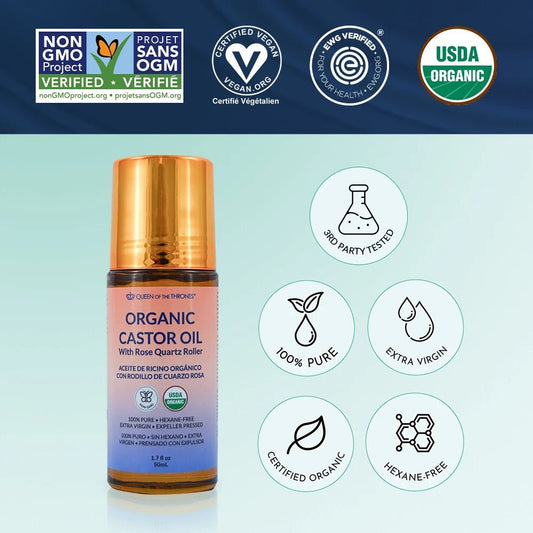 Organic Golden Castor Oil Roll - On with Rose Quartz 1.7oz - Wholistic Nutrition - Hair, Skin & Body Care - Queen of the Thrones