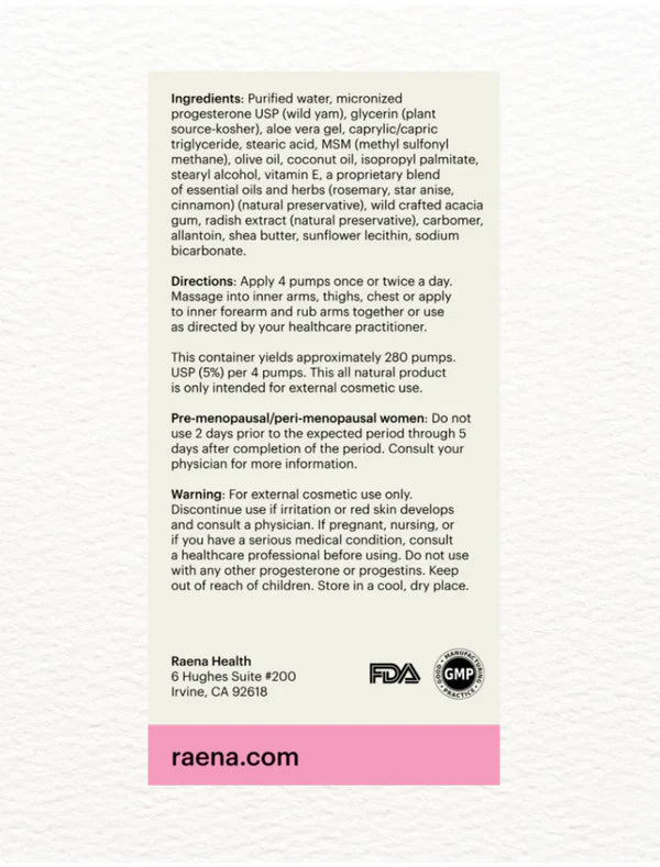 Raena - The Natural Progesterone Cream - Wholistic Nutrition - Wellness Supplements - Raena