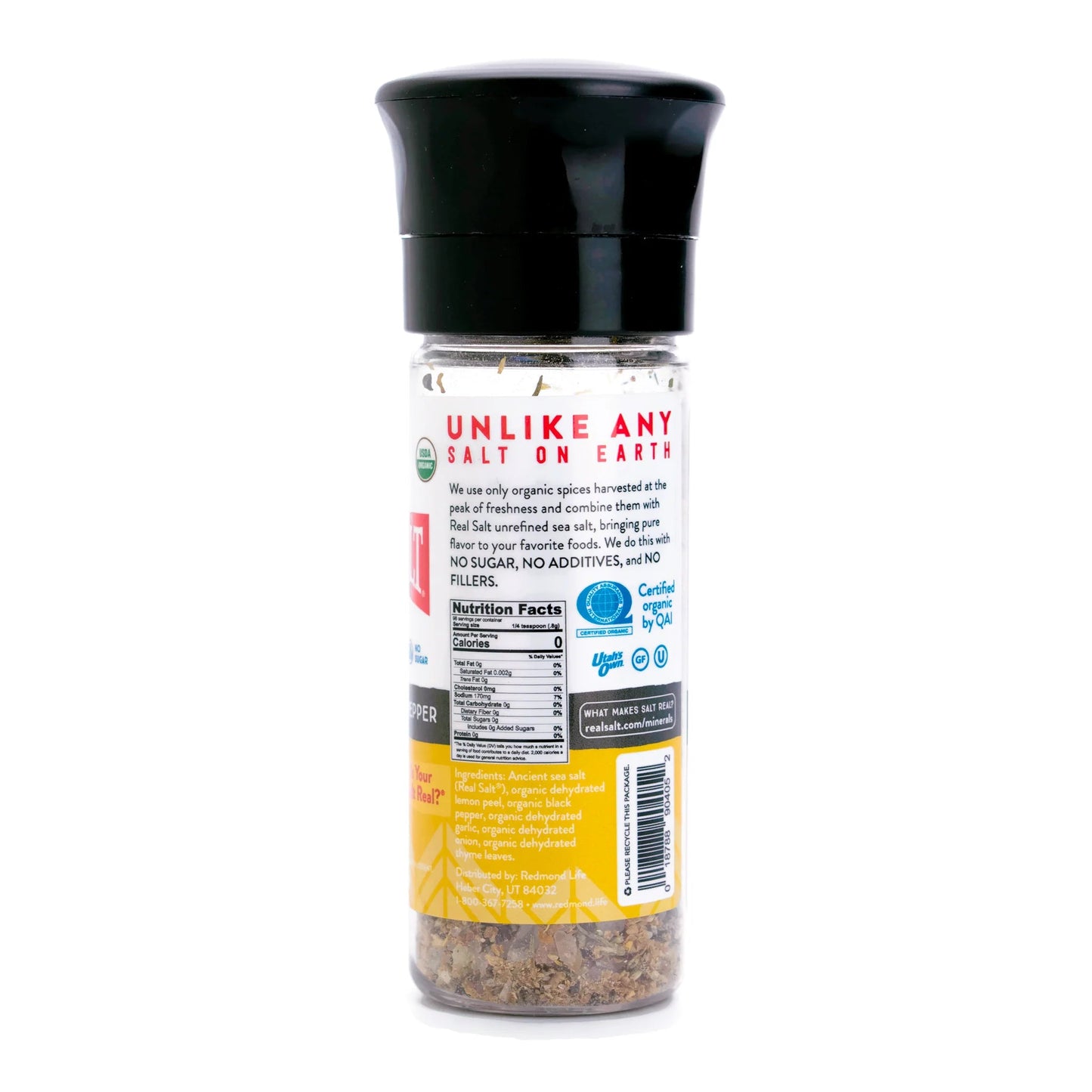 Redmond Real Salt Organic Lemon Pepper - 8.35 oz. - Wholistic Nutrition - Snacks - Redmond