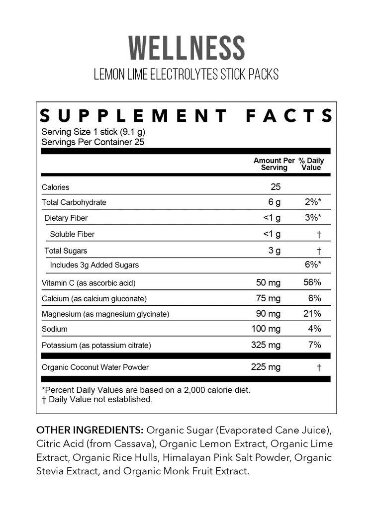 Rowe Casa Lemon Lime Electrolytes - 25 Serving Stick Pack - Wholistic Nutrition - Minerals & Hydration - Rowe Casa
