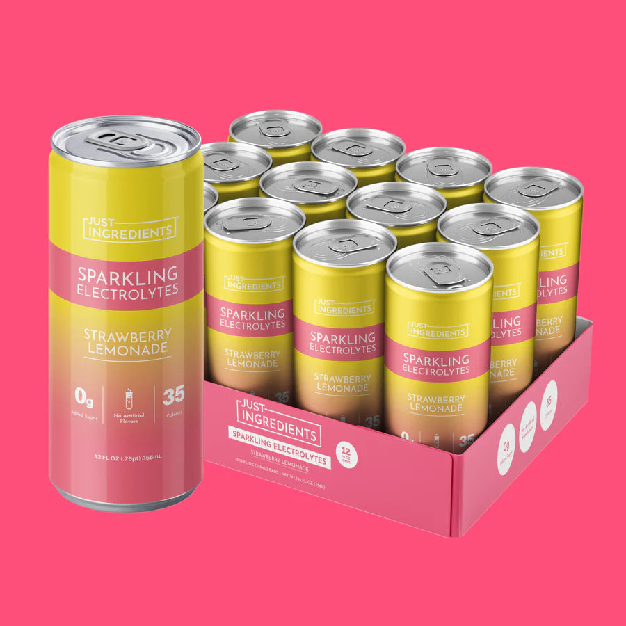 Just Ingredients Strawberry Lemonade Sparkling Electrolytes 12 oz Can. (Individual Can)