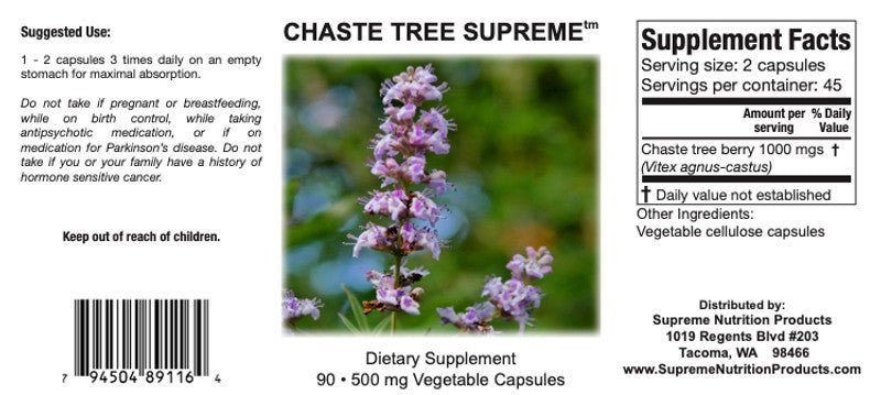 Supreme Nutrition Chaste Tree - 90 caps - Wholistic Nutrition - Wellness Supplements - Supreme Nutrition