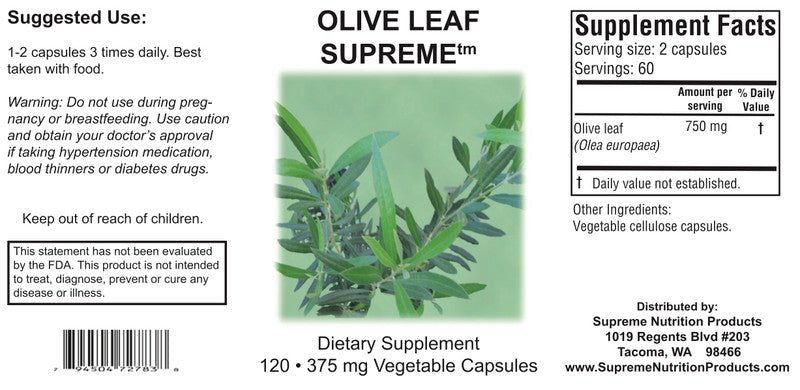 Supreme Nutrition Olive Leaf Supreme - 120 caps - Wholistic Nutrition - Wellness Supplements - Supreme Nutrition