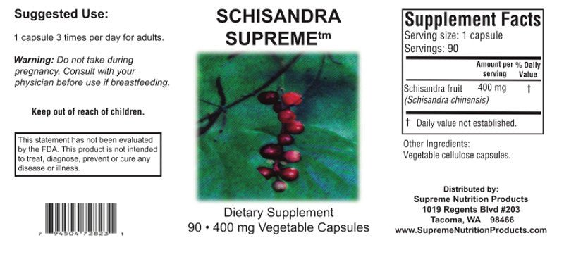 Supreme Nutrition Schisandra Supreme - 90 caps - Wholistic Nutrition - Wellness Supplements - Supreme Nutrition