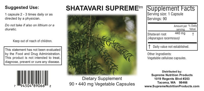 Supreme Nutrition Shatavari Supreme - 90 caps - Wholistic Nutrition - Wellness Supplements - Supreme Nutrition