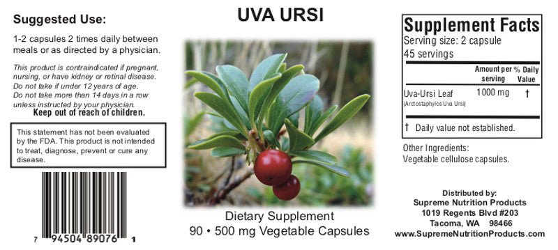 Supreme Nutrition Uva Ursi - 60 caps - Wholistic Nutrition - Wellness Supplements - Supreme Nutrition