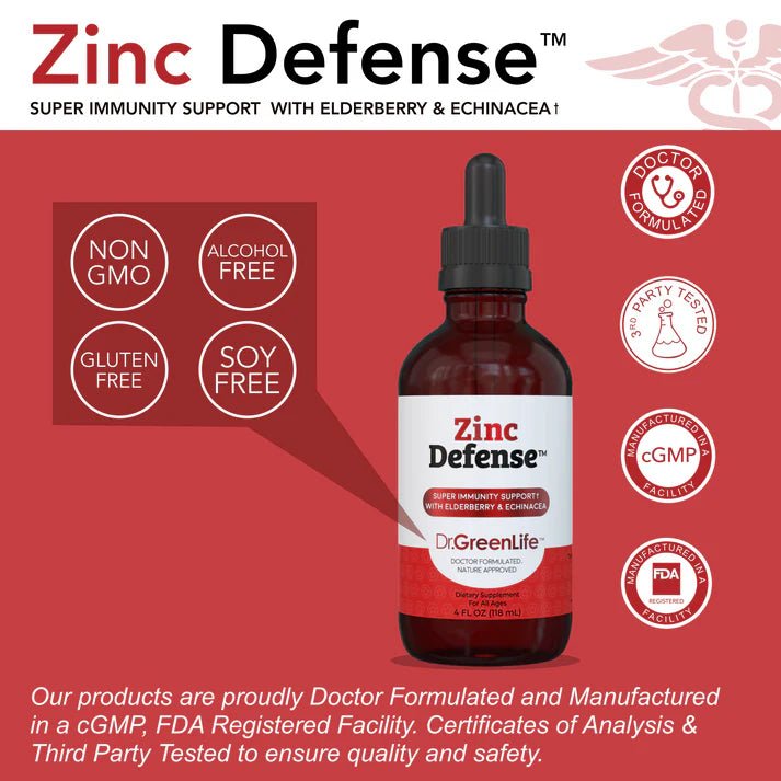 Zinc Defense Immune Liquid Zinc - Wholistic Nutrition - Wholistic Medicine Cabinet - Dr. Green Life/Mom